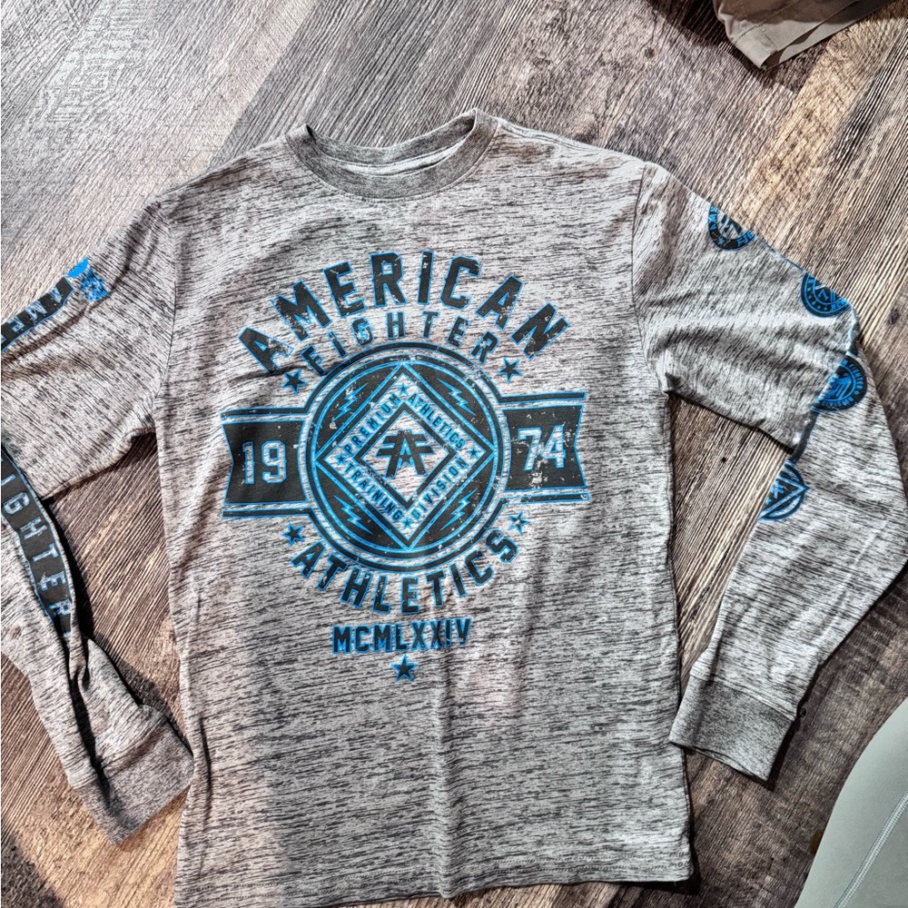 American Fighter Gray and Blue Long Sleeve Shirt